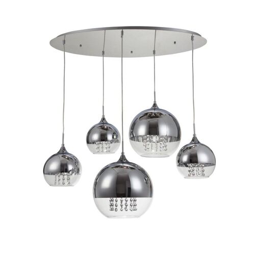 Fermi Suspension De Plafond Cluster Nickel Et Cristal, 5 Lumières, E27