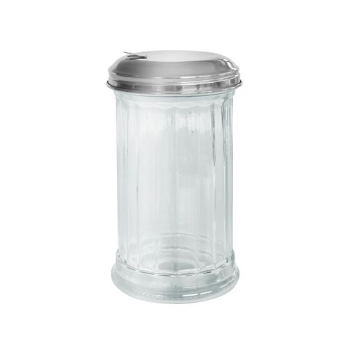 Fackelmann 46893 Saupoudreuse Sucre, Saupoudreuse Sucre Glace, Bocal Epices, Rangement Epices Cuisine, Pot À Parmesan, Verre, Acier, 14 X 7,5 Cm