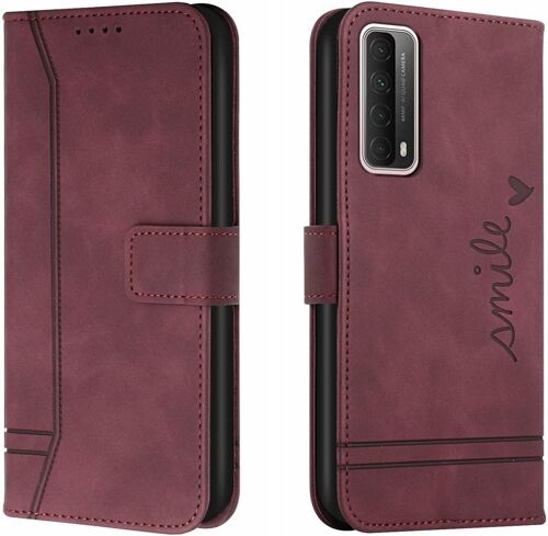 KALANKA-Coque pour Huawei P Smart 2021 / Y7A 2020, Etui Cuir avec Magnetique, Flip Pochette Housse pour Huawei Enjoy 20 SE/Honor 10X Lite Protection, Vin Rouge