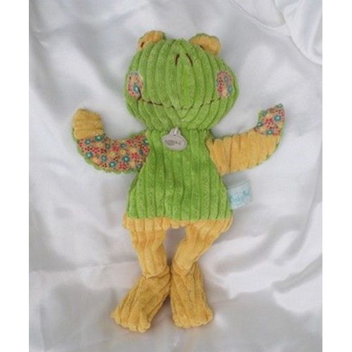 Doudou Peluche Marionnette Grenouille Vert Jaune Fleur Babynat