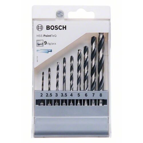 Bosch Professional HSS-Forets hélicoïdaux PointTeQ, 9 pièces, 2,0-8,0 mm - 2607002826