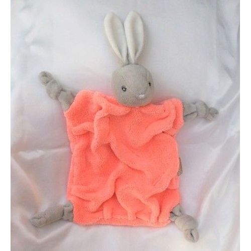 Doudou Peluche Lapin Plat Plume Gris Orange Fluo Kaloo