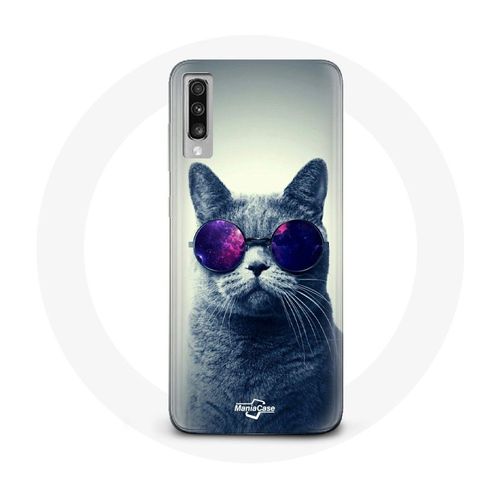 Coque Pour Samsung Galaxy A50 Chat Avec Lunettes Violettes