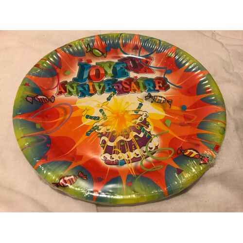 10 Assiettes En Carton Décor Joyeux Anniversaire Diamètre 23 Cm