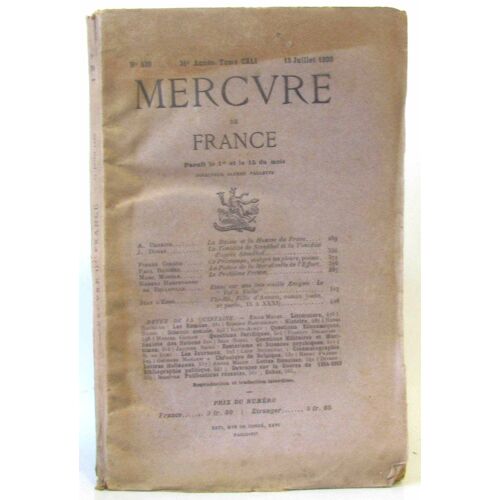Mercure De France 31e Année Tome Cxli N°530 -15 Juillet 1920