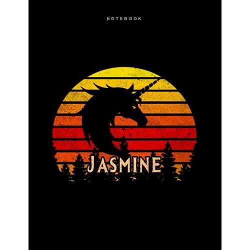 Lined Notebook Jasmine Personalized Name Retro Unicorn Design Cover Daily Journal: 110 Pages - Large 8.5x11 Inches (21.59 X 27.94 Cm), A4 Size