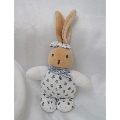 Doudou Peluche Mini Lapin Beige Blanc Fleurs Lavande Noeud Kalo