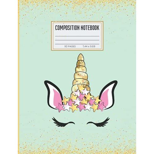 Composition Notebook:: Unicorn Gold Journal For Girls, Kids, School, Students And Teachers (Wide Ruled 7.44x9.69 - 110 Pages)