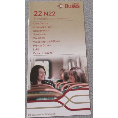 Dépliant D'horaires Et Trajet DUn Bus Anglais : Le 22 N 22 À Edimbourg (Ecosse) - En Langue Anglaise - 1/6/2014 