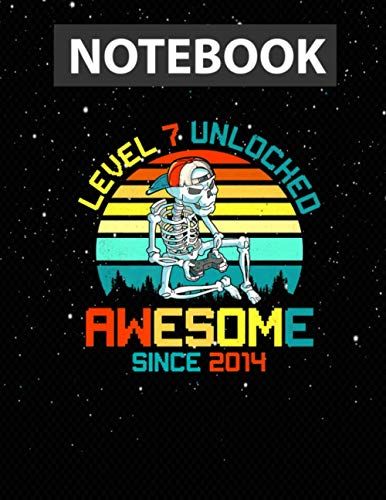 Retro Skeleton Level 7 Unlocked Awesome Since 2014 Boy Premium / Notebook Journal Line / Large 8.5''x11''
