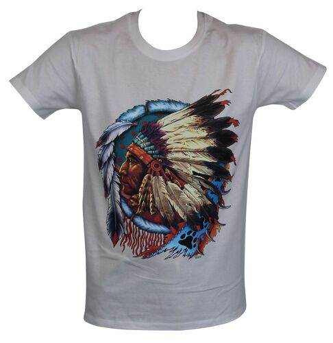 T-Shirt Homme Manches Courtes - Chef Indien 22824 - Blanc