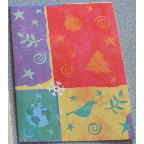 Carte Double De Voeux Aux Doux Coloris Avec Mini Sapins, Oiseaux Et Étoiles - Éditée Par L¿Unicef - Sort Un Peu Des Graphismes Traditionnels De Voeux