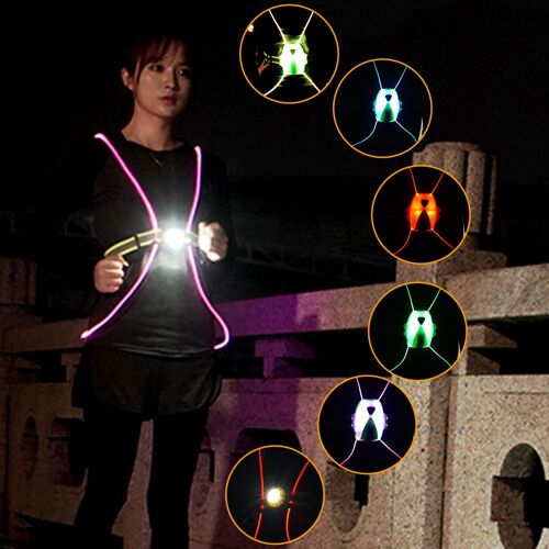 Gilet de course réfléchissant LED 3 Modes, sangles réfléchissantes, équipement de sécurité étanche pour les coureurs hommes femmes course de nuit randonnée