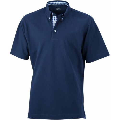 Polo Inserts Vichy Homme Jn964 - Bleu Marine Col Marine-Blanc