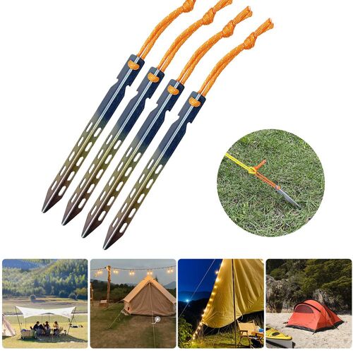 Piquets De Tente En Titane, 4 Pièces, Clous Avec Piquet De Corde, Équipement De Camping, Randonnée, Voyage En Plein Air, Sable, Accessoires De Tente Au Sol