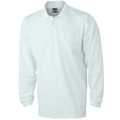 ***Fin De Serie 040624*** Polo Manches Longues Poche Poitrine Homme Jn029 - Blanc