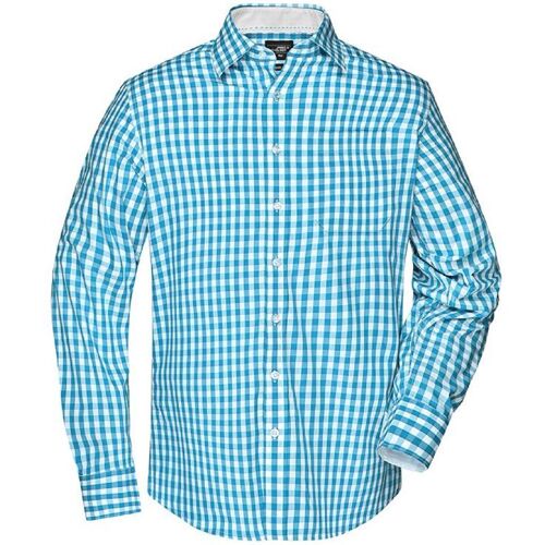 Chemise Manches Longues Carreaux Vichy Homme Jn617 - Bleu Turquoise