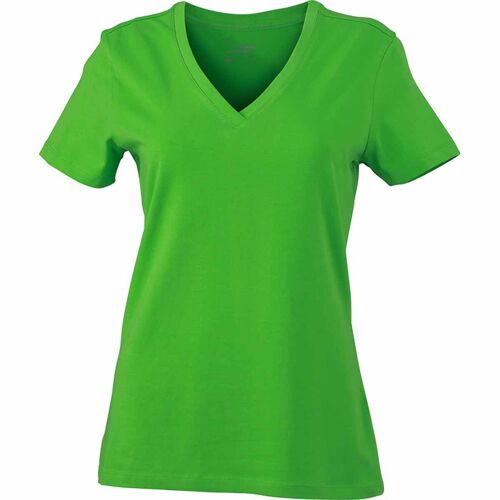 T-Shirt Col V - Extensible - Jn928 - Vert Citron - Femme - Manches Courtes