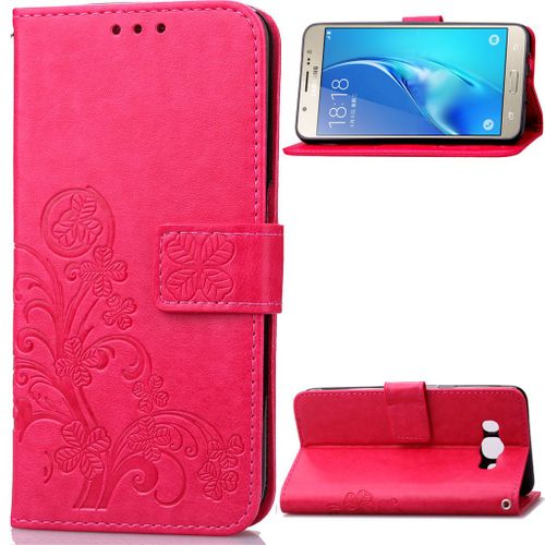 Saturcase Lucky Clover Pu Cuir Magnétique Flip Portefeuille Support Porte-Carte Coque Housse Étui Pour Samsung Galaxy J7 (2016) Sm-J710f (Seulement Pour Adapter J7 2016 Édition) Rose