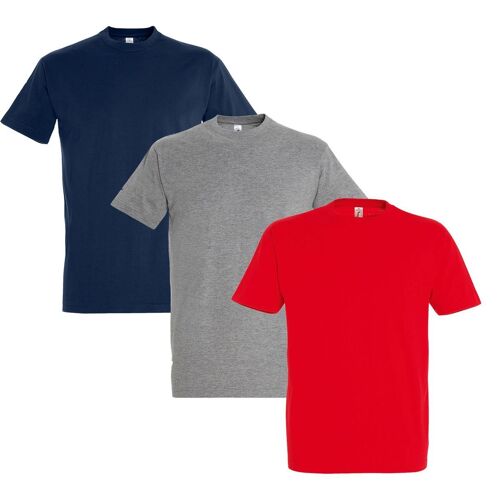 Lot 3 T-Shirts Manches Courtes - Homme - Rouge Bleu Marine Gris Chiné