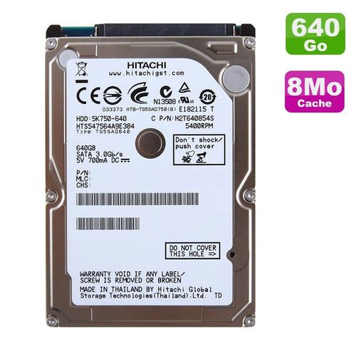 Disque Dur 640Go SATA 2.5" Hitachi HTS547564A9E384 Pc Portable 8Mo