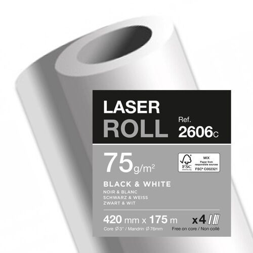 Clairefontaine Lot De 4 Bobines Papier Traceur Laser 75g Lz 420mm X 175m Blanc