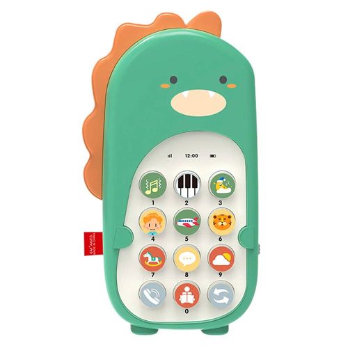 Jouet de téléphone portable de musique de dinosaure de bande dessinée pour des enfants, téléphone de simulation d'artefact de sommeil apaisant, jouets précoces de dos, cadeaux pour-green No battery