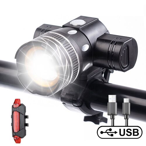 Feu Arrière Led T6 Rechargeable Usb 7602 918, Feux Avant Et Arrière De Vélo, Étanches, Zoomables, Pour La Conduite De Nuit