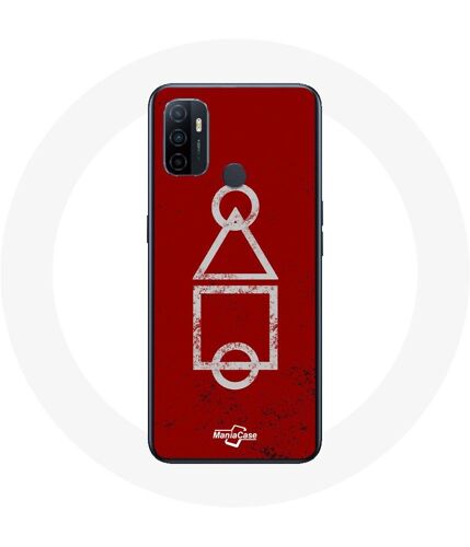 Coque Oppo A53 Squid Game logo symboles cercle carre triangle Fond Rouge