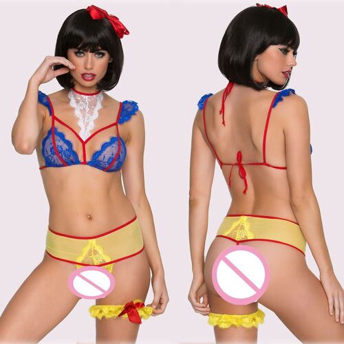 Ensemble De Lingerie Sexy Cosplay, Uniforme De Jeu De Rôle Blanc Neige, Sous-Vêtements Érotiques Transparents, Ajouré, Vêtements Porno, Costume Sexuel