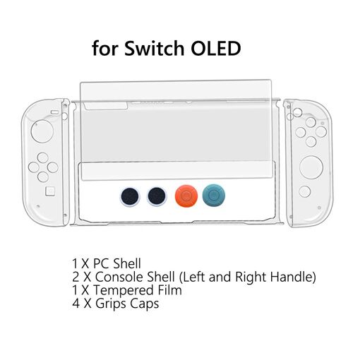Couvercle De Commutateur 8 En 1 Coque En Cristal, Film Trempé Pour Console, Capuchons De Poignées Pour Interrupteur, Protecteur D'écran Oled