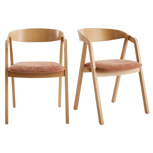 Chaises Scandinaves Empilables En Bois Clair Chêne Massif Et Tissu Effet Velours Texturé Terracotta (Lot De 2) Lova