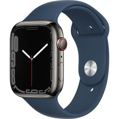 Apple Watch Series 7 (GPS) - Boitier 45 mm Acier inoxydable Graphite avec Bracelet Sport Bleu