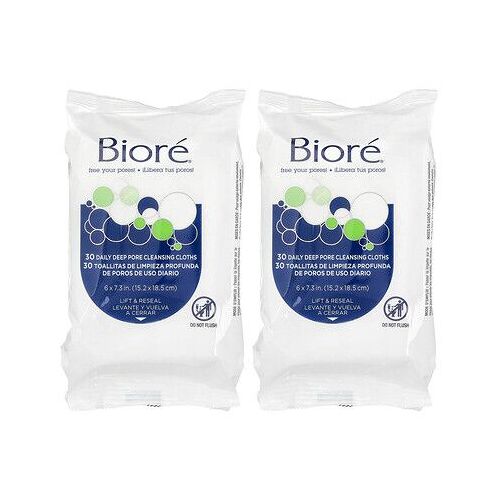 Biore, Lingettes nettoyantes quotidiennes pour les pores en profondeur, 60 lingettes pré-humidifiées