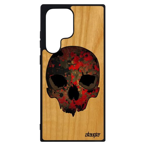 Coque Galaxy S23 Ultra En Bois Silicone Crane Tete De Mort Telephone Peinture Halloween Emo Rouge 4g Etui Symbole Enfer Case Samsung
