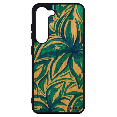 Coque Silicone Fleurs Samsung Galaxy S23+ Plus Bois Tpu Cadeau Fond Smartphone Nature Floral Design Peinture Feuille Antichoc Motif