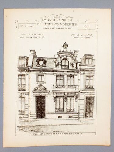 Monographies De Bâtiments Modernes - Hôtel À Asnières (Seine), Rue De Paris N° 27, Mr. A. Bocage Architecte À Paris ; Hôtel À Asnières (Seine), Rue