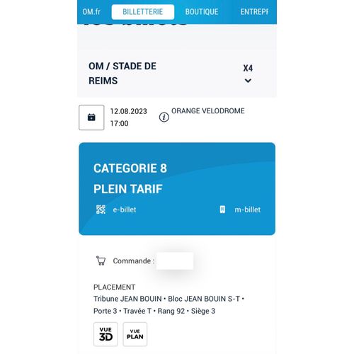 Billets Om Brest 12/08/23