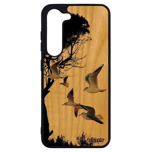 Coque Pour Samsung Galaxy S23+ Plus En Bois Silicone Oiseaux Mouettes Personnalisé Animaux Portable Gris Telephone Animal Dessin Mer