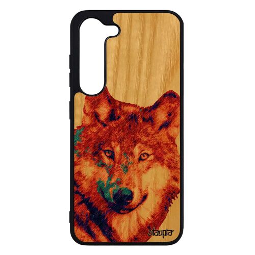 Coque En Bois Samsung S23 Silicone Loup Portable Nature Personnalisé Unique Animaux Jolie Rouge Animal Louve Bête Sauvage De Galaxy