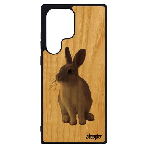 Coque En Bois Galaxy S23 Ultra Silicone Lapin Gel Mignon Lapine Design Antichoc Case Gris Animaux Lièvre De Paques Pas Cher Samsung