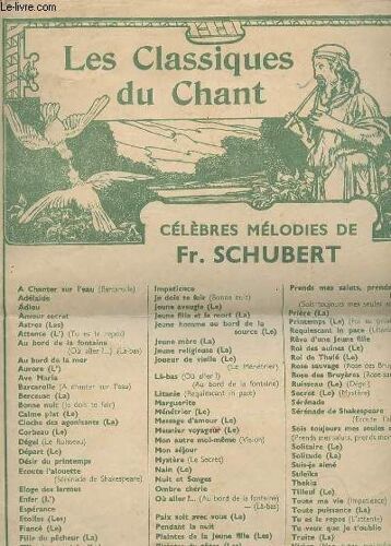 Les Classques Du Chant - Celebres Melodies De Fr. Schubert - La Truite Die Forelle De 1817