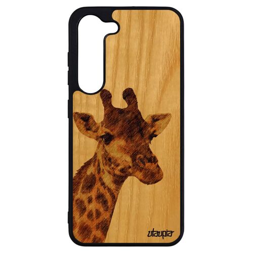 Coque Bois Veritable Silicone Girafe S23+ Plus Tache Marron Animal Animaux Design Afrique Nature Jolie Rigide Dessin Samsung Galaxy