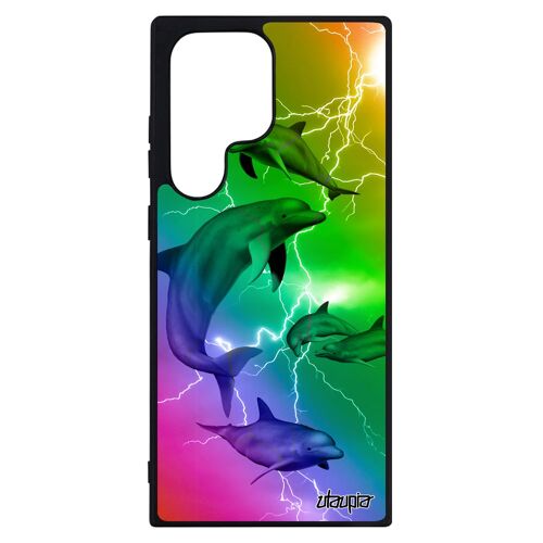 Coque Silicone De Protection Pour Samsung S23 Ultra Dauphin Jaune Design Animaux Motif Multicolore Noir Marsouin Animal Mer Galaxy