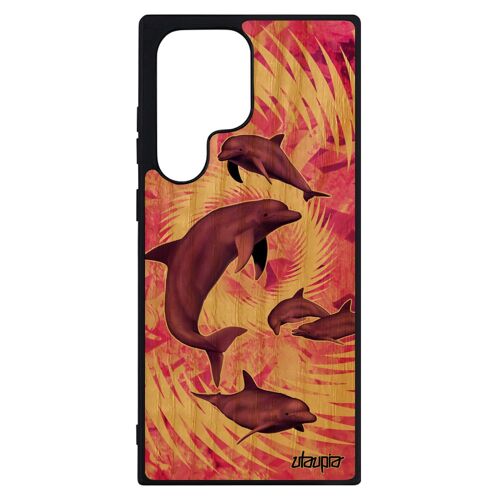 Coque Pour Samsung S23 Ultra En Bois Silicone Dauphin Rigide Case Animaux Ocean Housse Texture Marsouin Animal Cover Rose Mer Galaxy