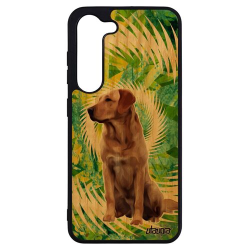 Coque En Bois Galaxy S23+ Plus Et Silicone Chien Design Chiot Animal Portable Gel Bumper Labrador Nature Animaux Noir Fleurs Samsung