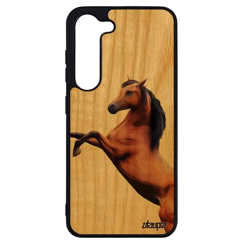 Coque Pour Samsung S23+ Plus En Bois Et Silicone Cheval Animal Design Cover Jolie Originale Equitation De Protection Poulain Galaxy