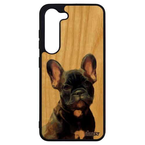 Coque Silicone Chien Samsung S23+ Plus En Bois Mignon Animal Chiot Personnalisé Nature Bulldog Francais Animaux Bumper Marron Galaxy