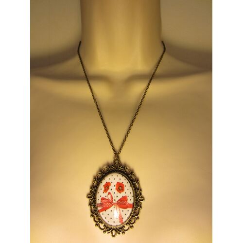Collier Avec Cabochon En Verre Rouge Et Bronze