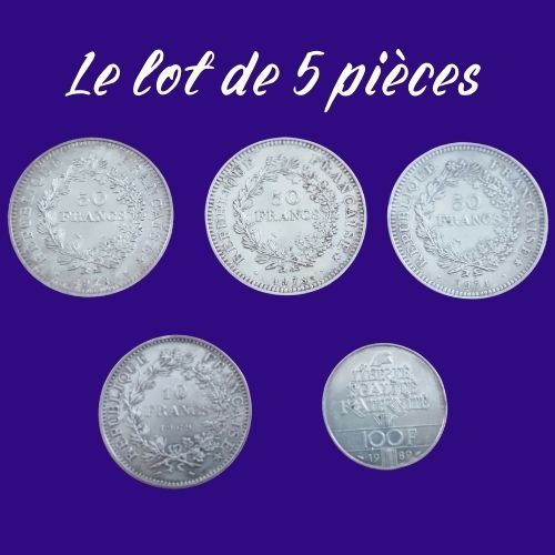 Lot De 5 Pièces En Argent : 50 Francs, 10 Francs Et 100 Francs (Hercule Et Liberté)